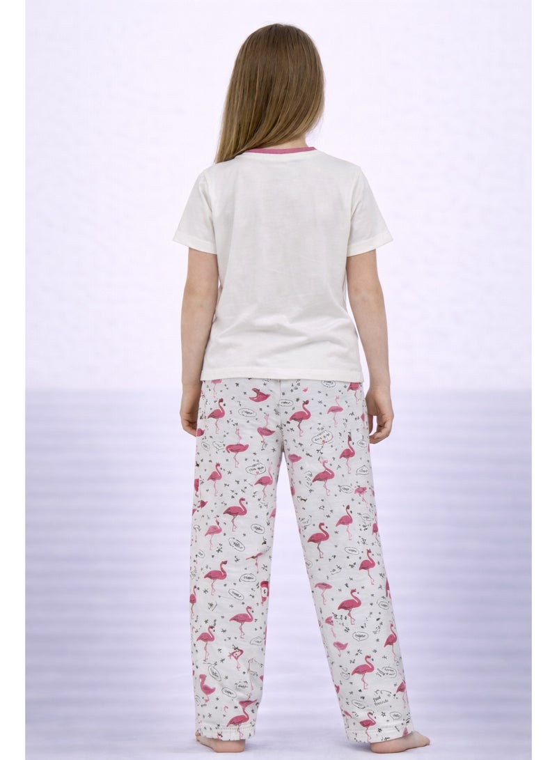 victor and jane Girls’ Pajama Set – Flamingo Graphic T-Shirt & Printed Pants - Image 3